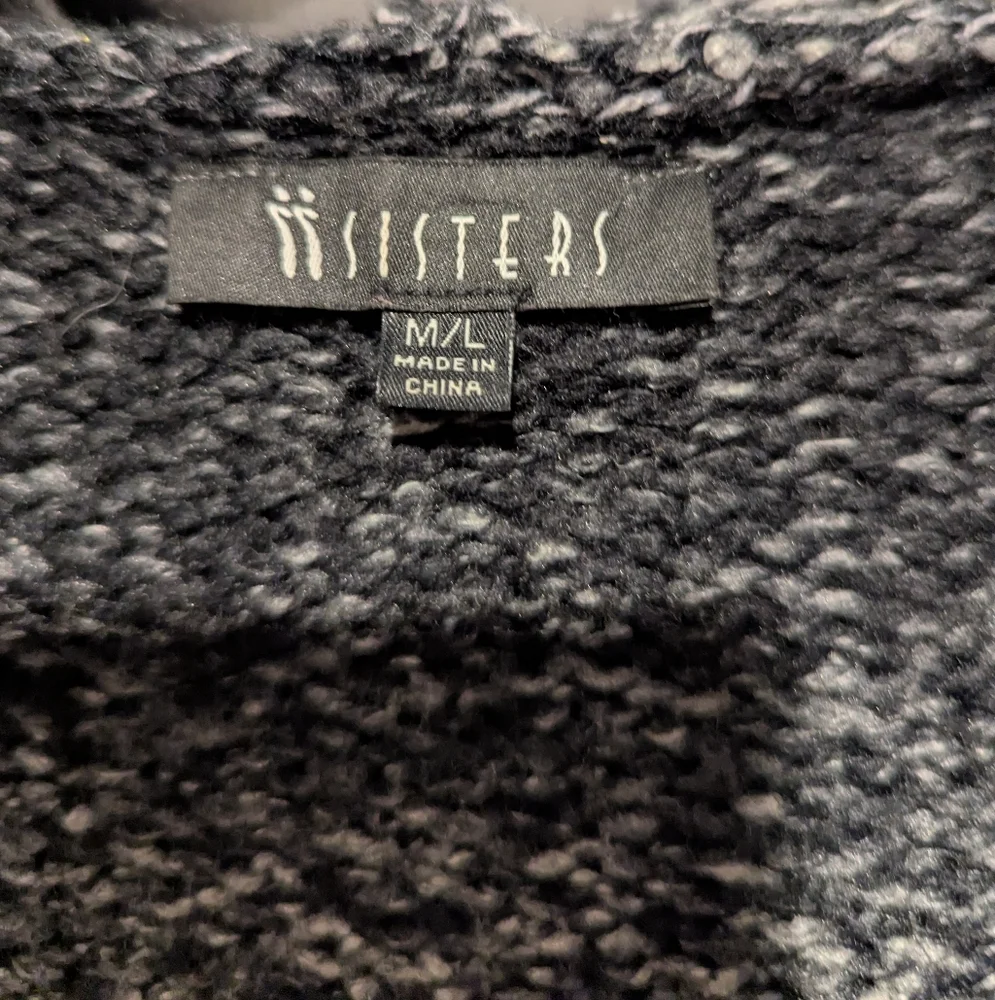 Sisters Size M/L Black & Grey Marbled‎ Knit Duster Cardigan With Faux Fur Collar